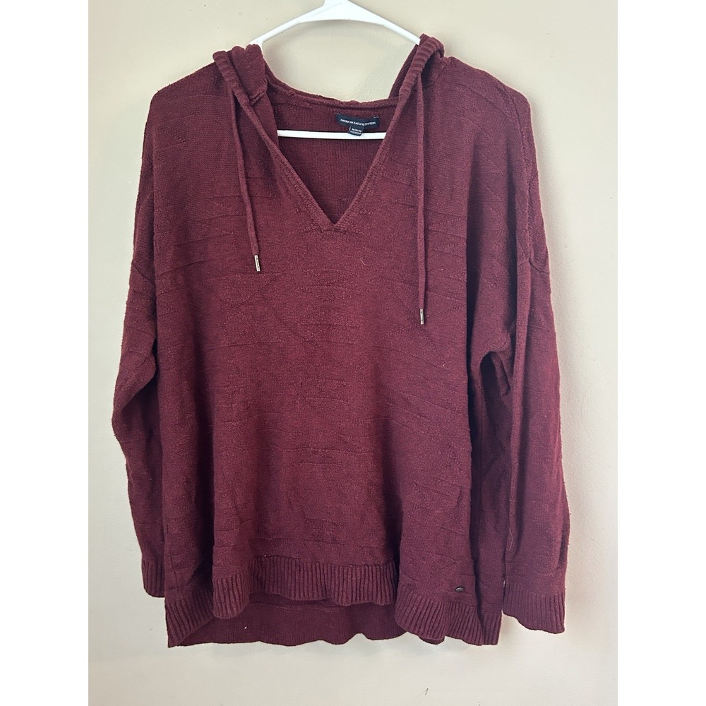 American Eagle Outfitters Women's Burgundy Hooded Sweater Size M